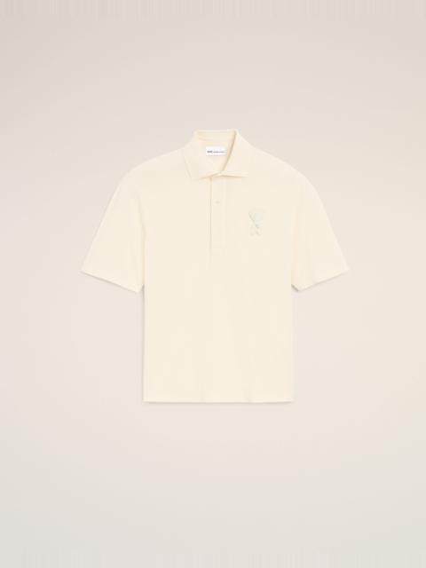WHITE COTTON AMI DE COEUR KNITTED PATCH POLO