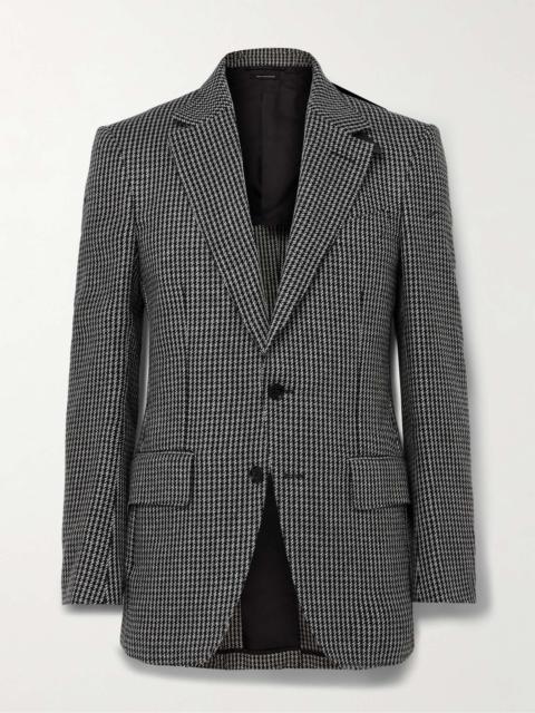 Tom Ford Atticus Leather Trimmed Houndstooth Wool Mohair And Cashmere