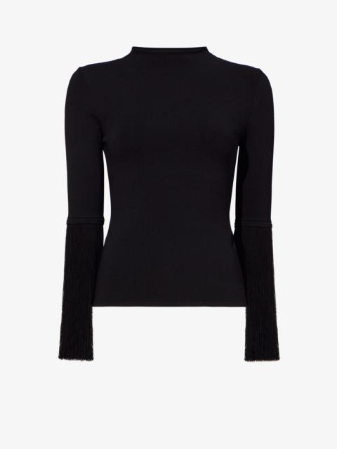 Matte Viscose Knit Fringe Sweater