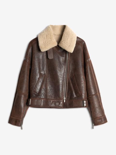 Leather Shearling Jacket in Brown