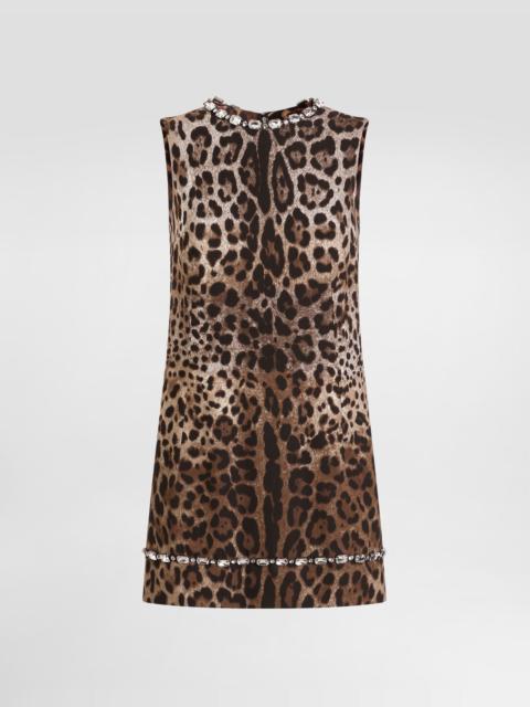 Leo-print cady dress