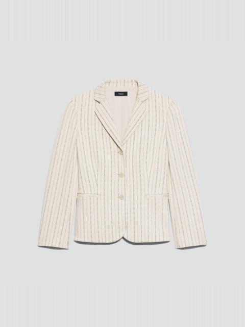 Shrunken Three-Button Blazer in Striped Crepe Jersey