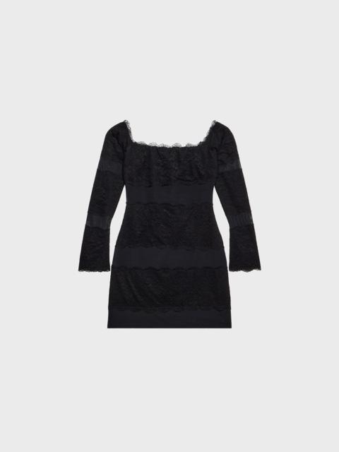 OFF-THE-SHOULDER TULLE DRESS WITH LACE INSERTS