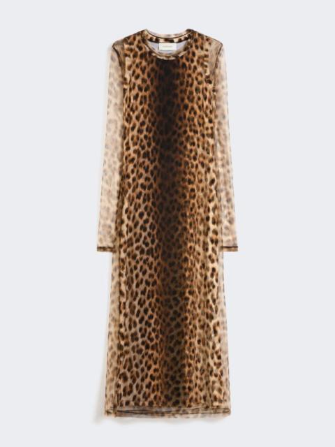 Fitted tulle jersey dress - beige shaded