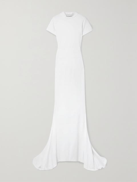 Embroidered stretch-cotton jersey maxi dress White