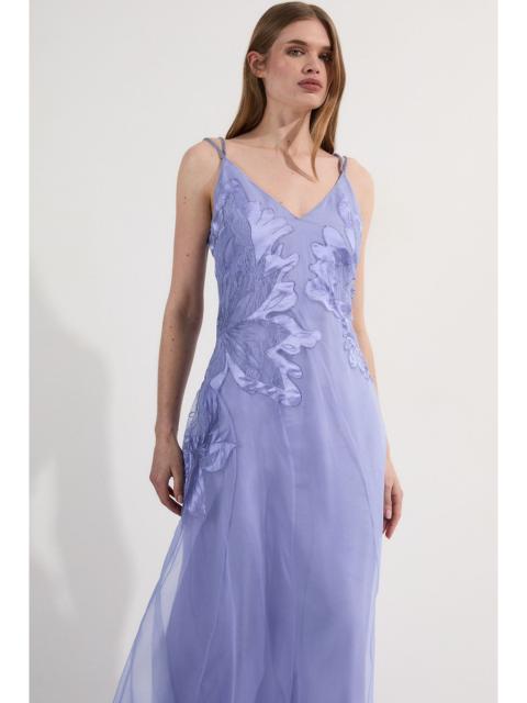 Satin Applique Woven Maxi Dress