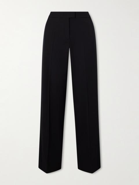 Pleated Satin-trimmed Wool-blend Twill Wide-leg Pants