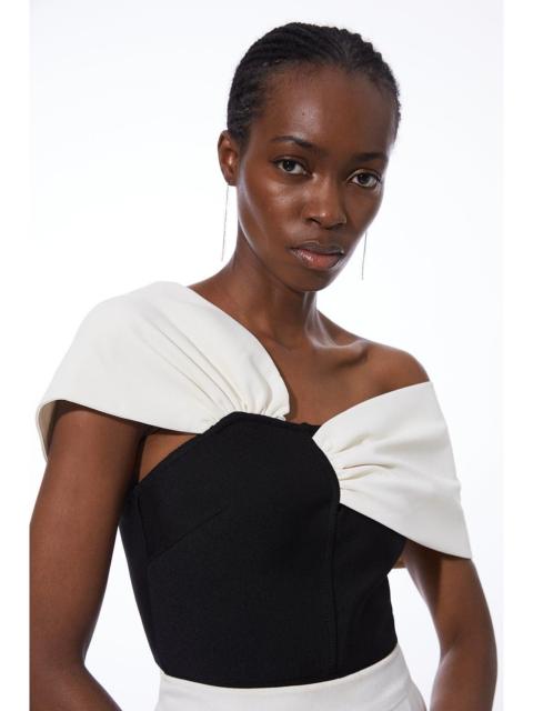 Figure Form Bandage Knit Asymmetric Strap Top