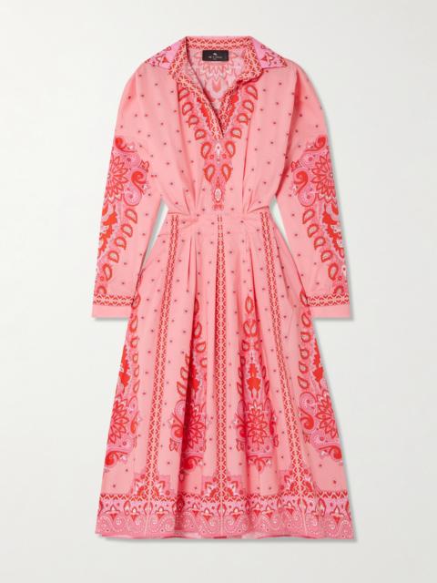 Pleated Printed Cotton-blend Poplin Midi Shirt Dress