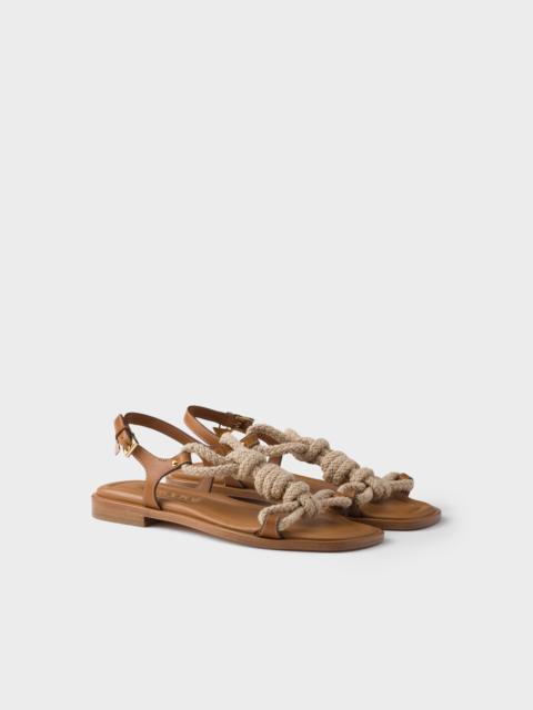 Flat leather and cord sandals