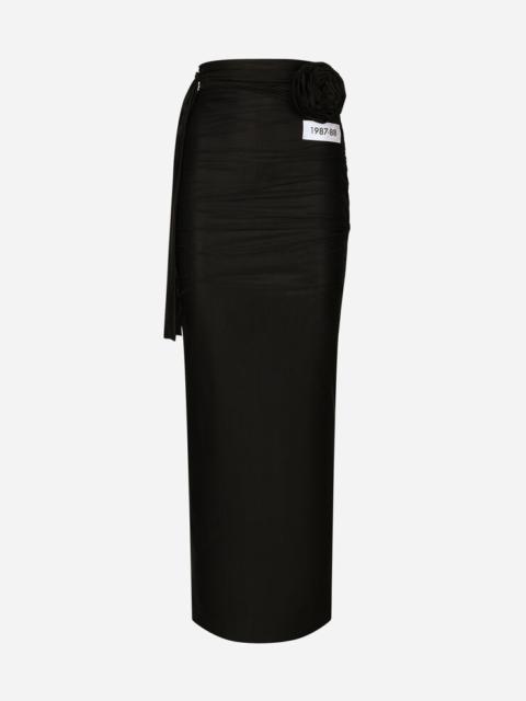 Long spandex jersey skirt with belt