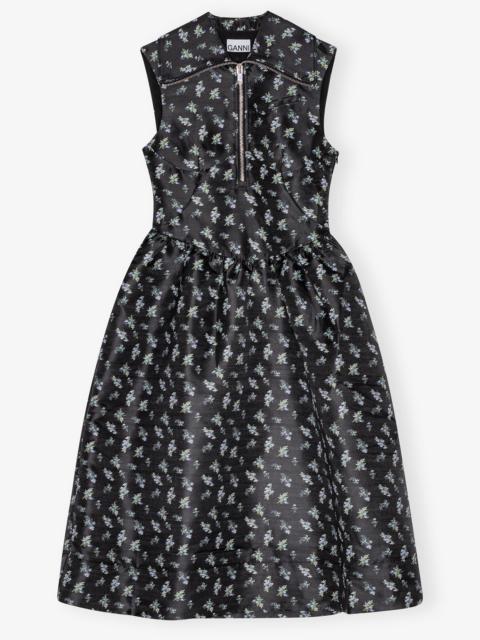 BLACK FLORAL JACQUARD MIDI DRESS