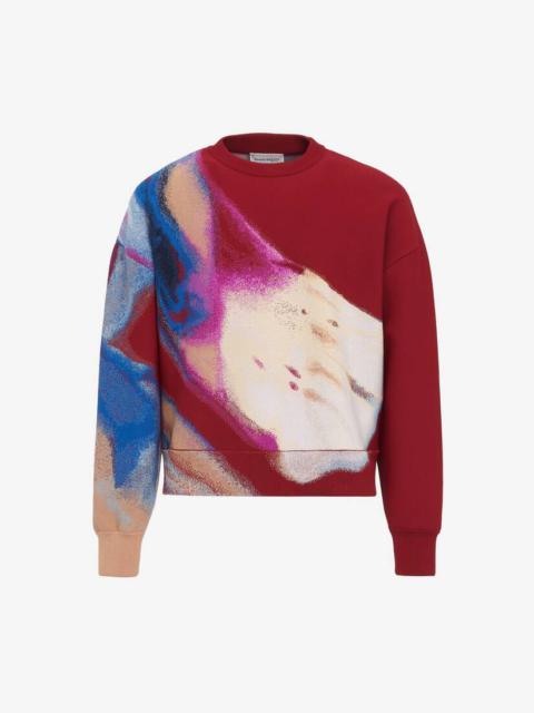 Men's Luminous Flower Jacquard Sweatshirt in Garnet/multicolor