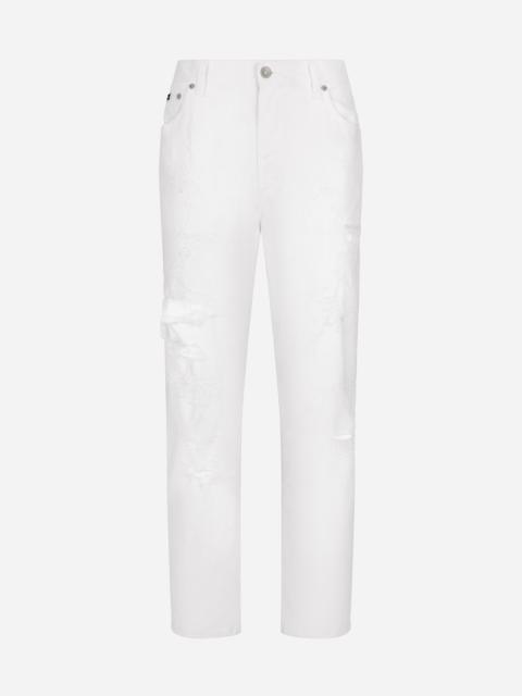 Cotton denim jeans with rips