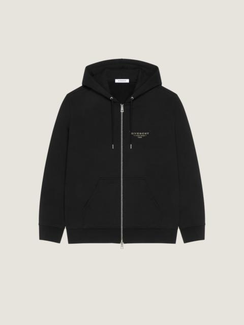 ZIPPED HOODIE IN FLEECE WITH GIVENCHY STAMP PRINT
