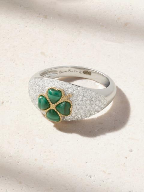 Mini Bague Dôme Trèfle 9-karat White And Yellow Gold, Malachite And Diamond Ring