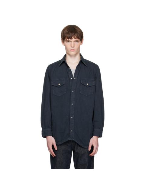 Black Asymmetrical Hem Denim Shirt