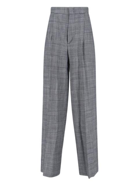 check-print pleated trousers