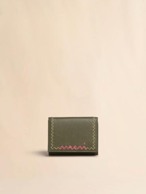 DEEP GREEN LEATHER TRIFOLD WALLET WITH MARNI SYMBOL LOGO