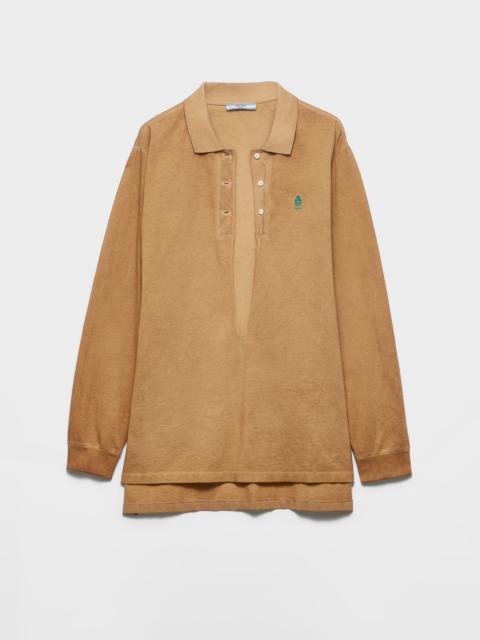 Long-sleeved cotton piqué polo shirt