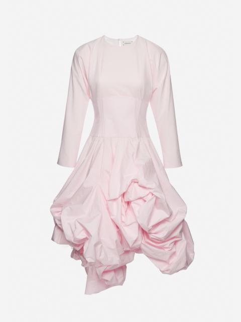 Long-sleeve cotton midi dress with adjustable skirt in pink