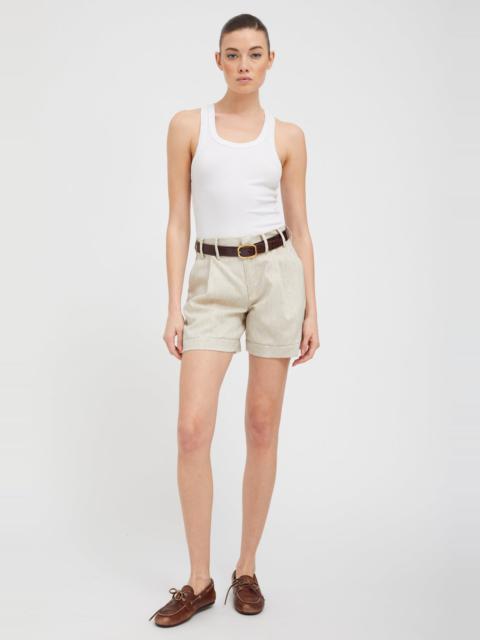 BLACK & WHITE STRIPED LINEN PLEATED TROUSER SHORTS