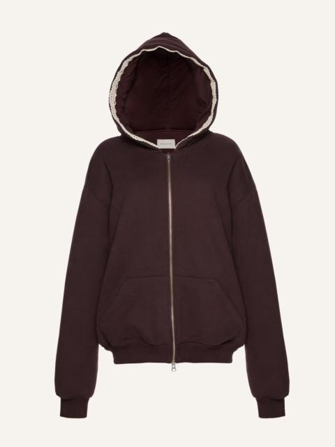 Lace-detail zip up hoodie in brown