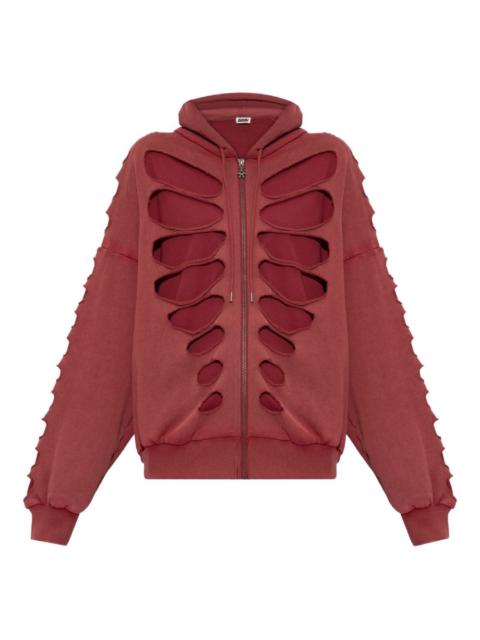 Shoulderless cut-out zip-up hoodie