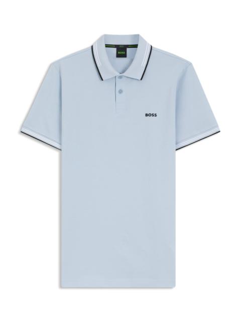 STRETCH-COTTON SLIM-FIT POLO SHIRT WITH BRANDING AND STRIPES
