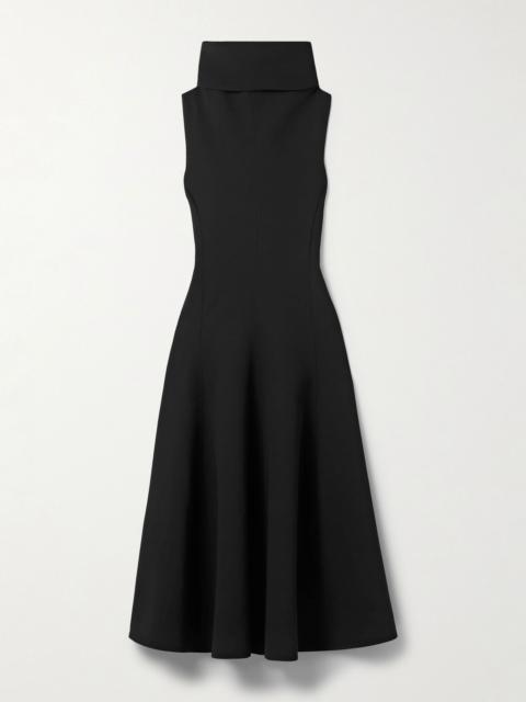 Draped crepe midi dress Black