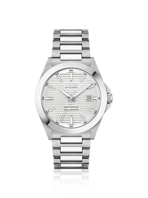 BRUSHED-AND-POLISHED STAINLESS-STEEL WATCH WITH GROOVED DIAL