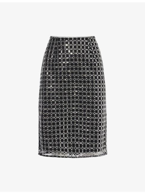 Beaded Slim-Fit Woven Mini Skirt