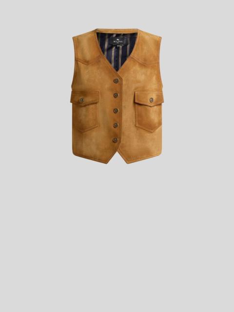 CROPPED SUEDE WAISTCOAT WITH POCKETS