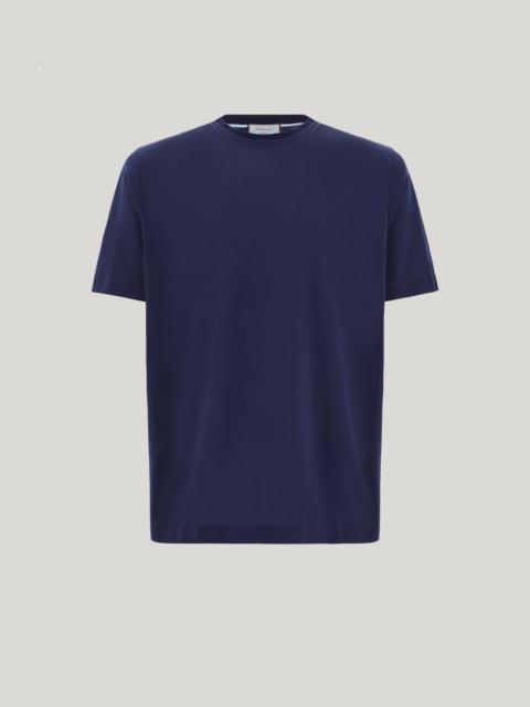 BLUE LISLE COTTON T-SHIRT WITH DOUBLE COLLAR