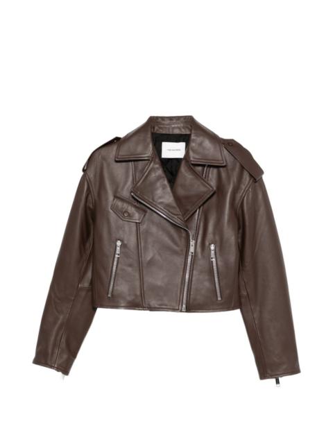zip-fastening leather jacket