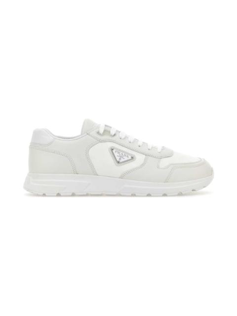 White Leather And Fabric Sneakers