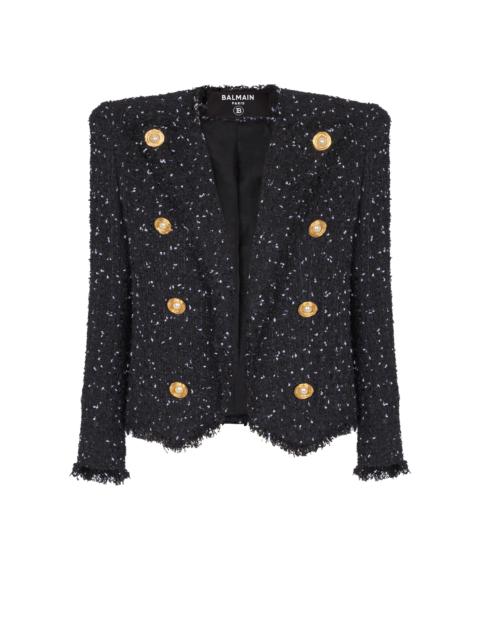 Cropped 8-button jacket in polka-dot tweed