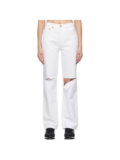 White Distressed High Rise Loose Jeans