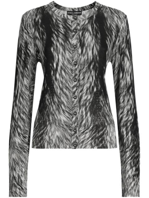 fur-print cardigan