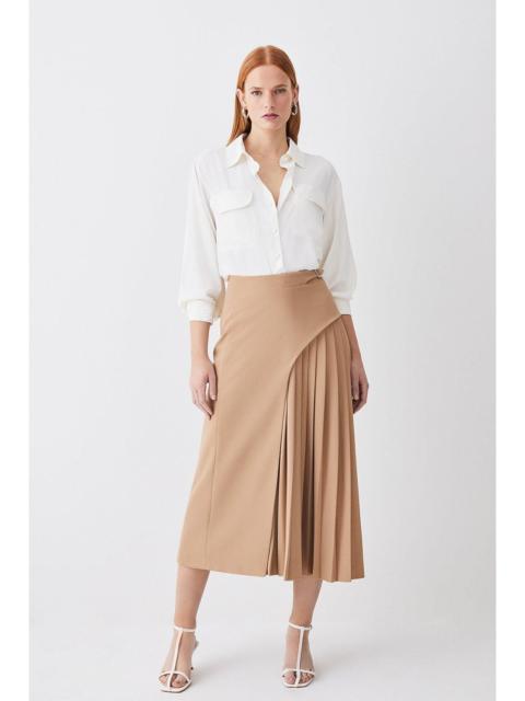 Tailored Buckle Detail Pleated Midi Skirt