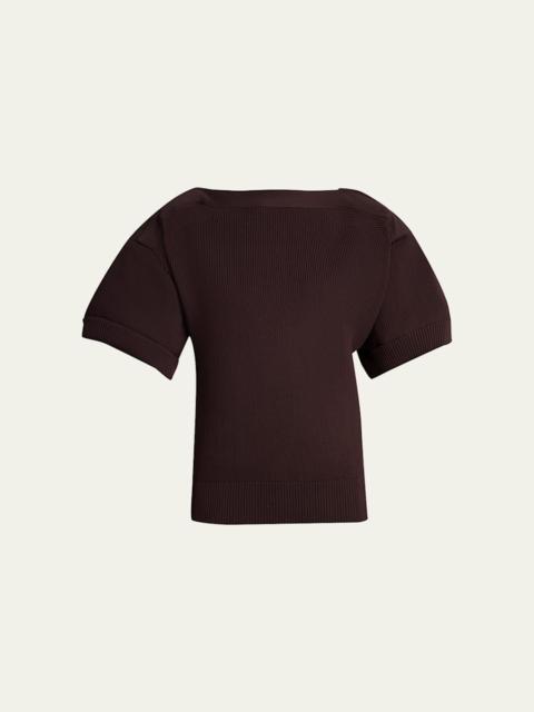 Mixed-Media Puff-Sleeve Off-The-Shoulder Sweater