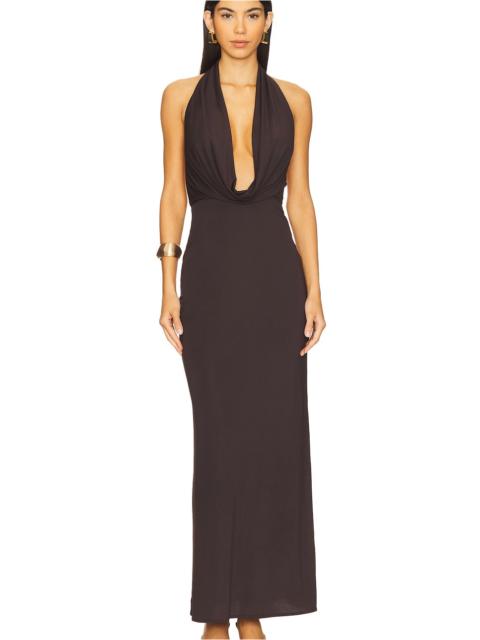 NESSIE COWL NECK MAXI DRESS - DARK CHOCOLATE