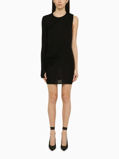 Black viscose one-shoulder dress with drape