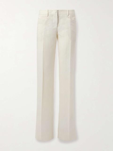 Striped wool-blend straight-leg trousers White