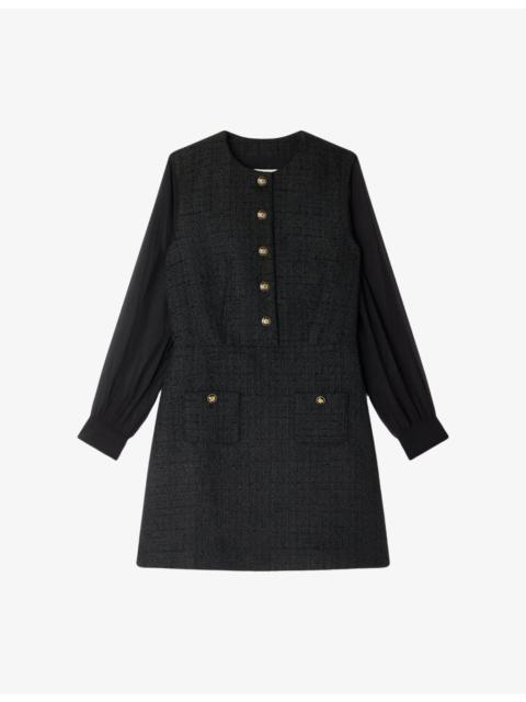 Round-Neck Button-Down Woven Mini Dress