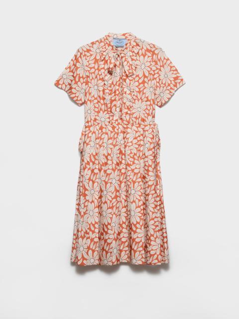 Printed pleated pongé dress