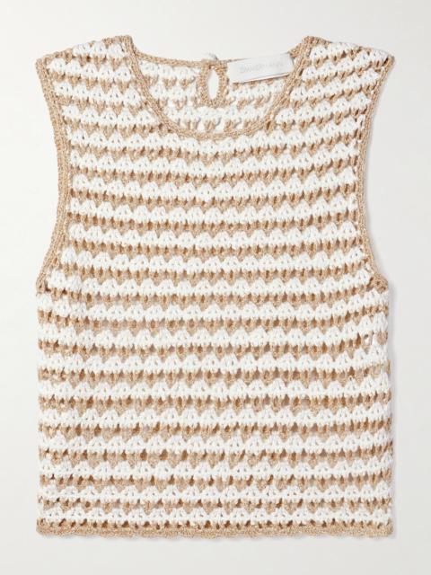 Tallow Cropped Striped Crocheted Cotton-blend Tank