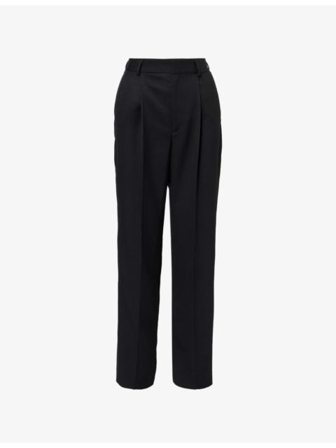 Straight-Leg Satin-Trim Woven Trousers
