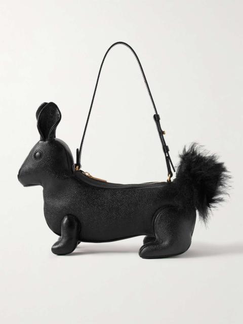 Rabbit faux fur-trimmed textured-leather shoulder bag