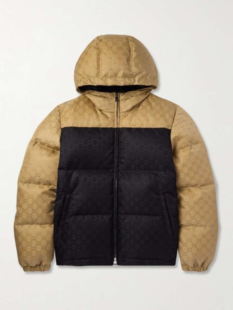 Two-Tone Quilted Logo-Jacquard Canvas Hooded Down Jacket